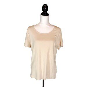 Karen Scott SZ L Top  Womens  Tan Boat Neck Sort Sleeve Casual Pullover T Shirt